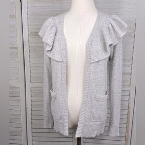 CHARTER CLUB LUXURY Cashmere Ruffle Open Front Cardigan Gray-Small
